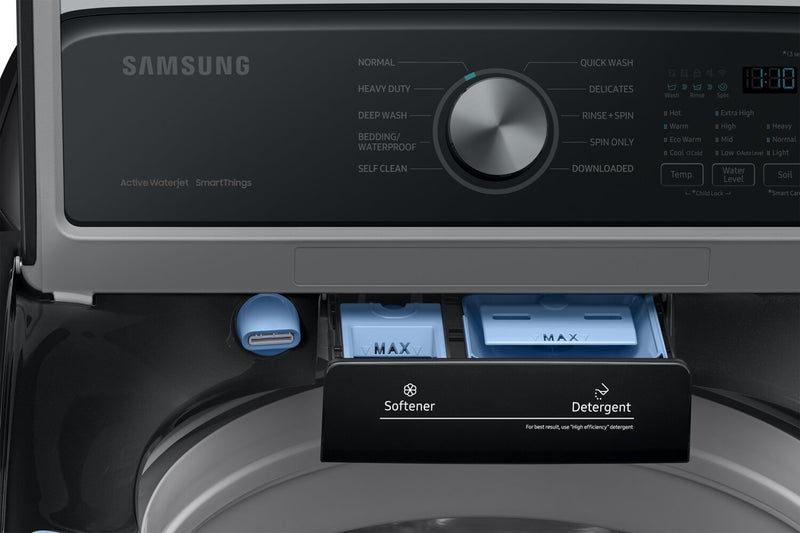 Laveuse à chargement par le haut de 5,3 pi³ et sécheuse électrique de 7,4 pi³ de Samsung - acier inoxydable noir