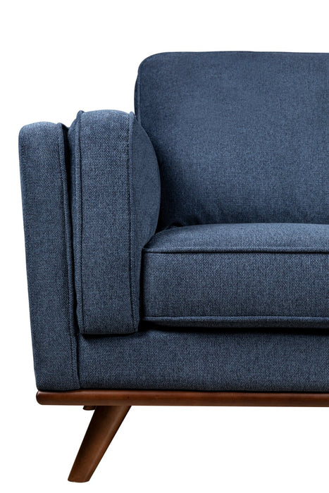Sofa Kassia de Kort & Co. de 90,6 po en tissu d’apparence lin avec base et pattes en bois - bleu