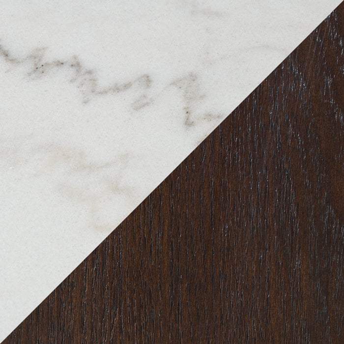Table de bout moderne Silvia de 22 po - imitation de marbre blanc et gris avec pattes en bois brun
