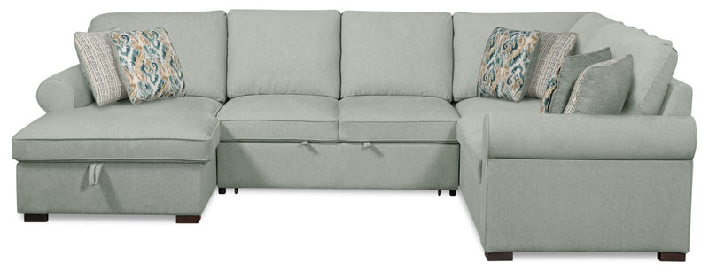 Sofa-lit sectionnel de gauche Haven de Scott Living 3 pièces en tissu de chenille avec fauteuil long de rangement - bleu écume de mer