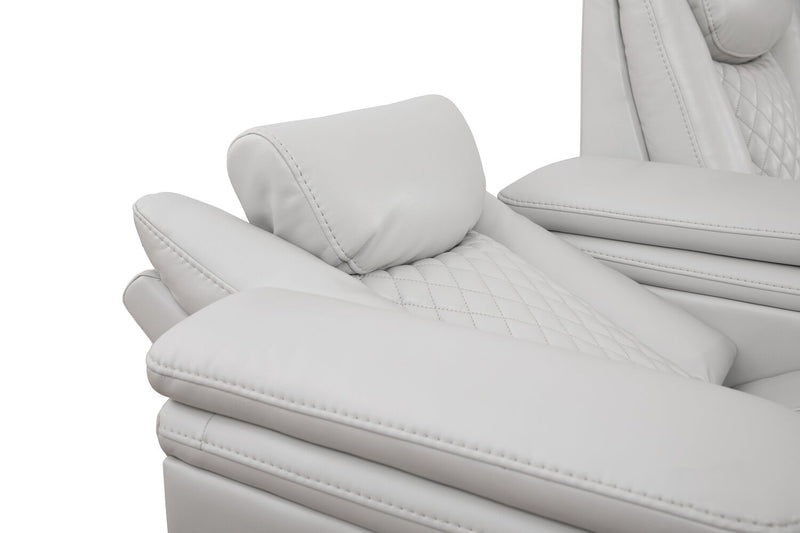 Sofa sectionnel à inclinaison électrique Cinema 5 pièces en apparence cuir avec appuie-têtes électriques - gris brume cosmique