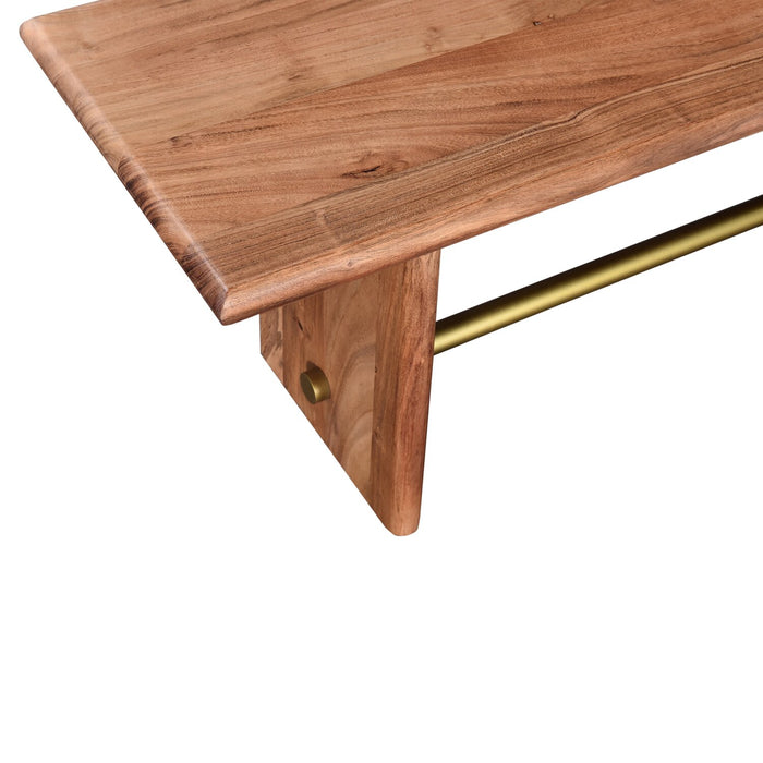 Banc de salle à manger Malta de 70 po (L) en acacia avec touches dorées et base à tréteaux - brun naturel