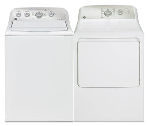 Laveuse à chargement par le haut 5 pi³ et sécheuse à gaz de 7,2 pi³ de GE avec cycle SaniFresh 