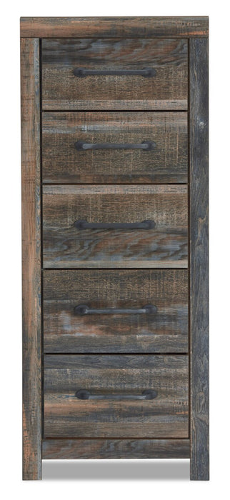 Commode verticale étroite Abby de 21,7 po (L) x 53,9 po (H) à 5 tiroirs pour la chambre à coucher - brune