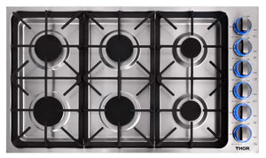 Surface de cuisson à gaz professionnelle Thor Kitchen de 36 po à 6 brûleurs - TGC3601