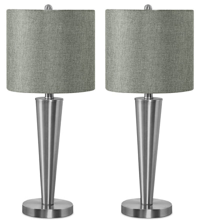 24" Nickle Metal 2-Piece Set, with Two Table Lamps and USB Charging|Ensemble 2 lampes de table de 24 po en métal nickel avec recharge USB