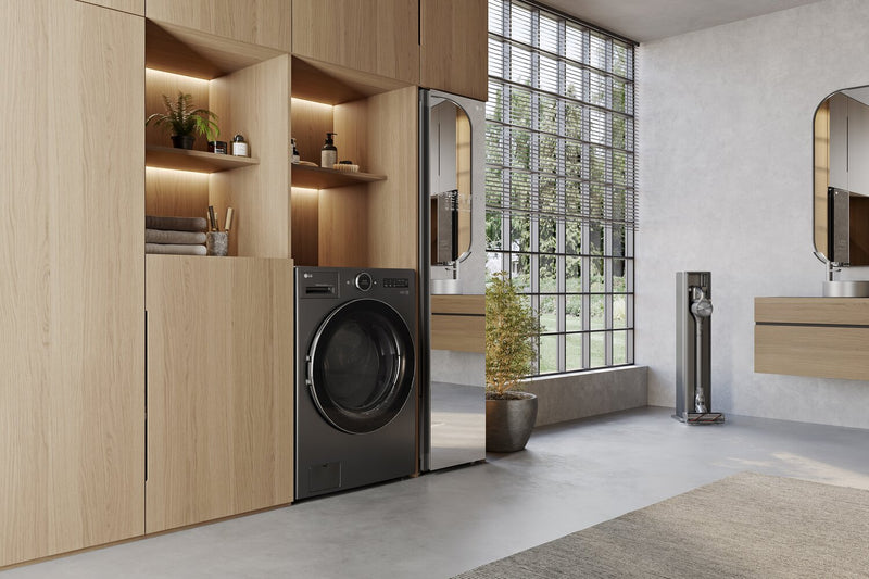 Laveuse-sécheuse tout-en-un à la vapeur intelligente haute efficacité LG de 5,7 pi³ à chargement frontal - acier noir - WM6998HBA