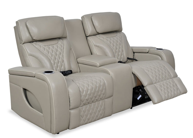 Causeuse de massage à inclinaison électrique Elite de 74 po en cuir véritable avec appuie-têtes électriques et accoudoirs de rangement - grise