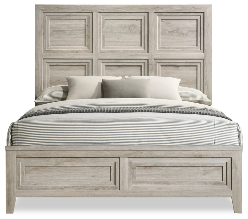 Ensemble de chambre à coucher Lara 5 pièces avec lit, commode et miroir, gris antique - format grand lit