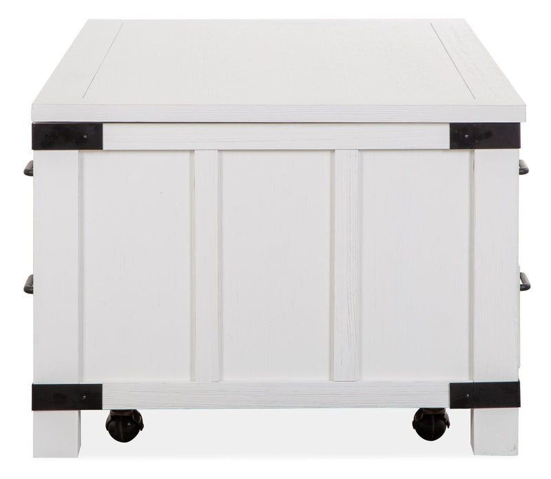 Table à café moderne Harper de 50 po avec dessus relevable, rangement et roulettes - pin blanc