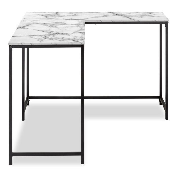 Bureau en coin en forme de L Karter de 58,25 po - apparence marbre blanc
