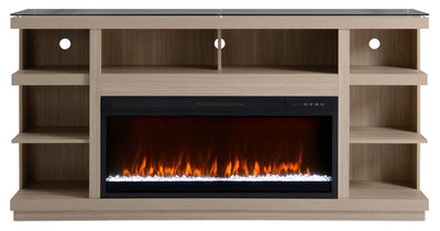 Axel 74" Modern  Electric Fireplace TV Stand with Storage and Cable Management for TVs up to 85"- Taupe|Meuble pour téléviseur moderne Axel de 74 po avec foyer électrique, rangement et système de gestion des câbles pour téléviseurs jusqu’à 85 po - taupe