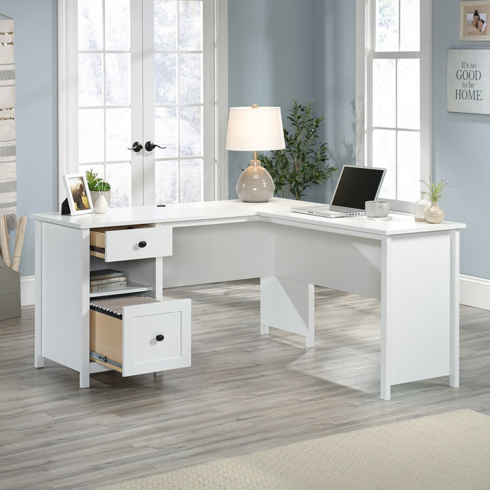 Bureau en forme de L Cayla de 59,06 po avec tiroir classeur - blanc doux