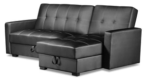 Futon sofa sectionnel de droite Weston 2 pièces en tissu d'apparence cuir - noir