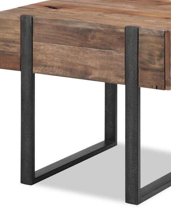 Table de fauteuil rustique Manchester de 22 po avec rangement - bois brun avec base en fer