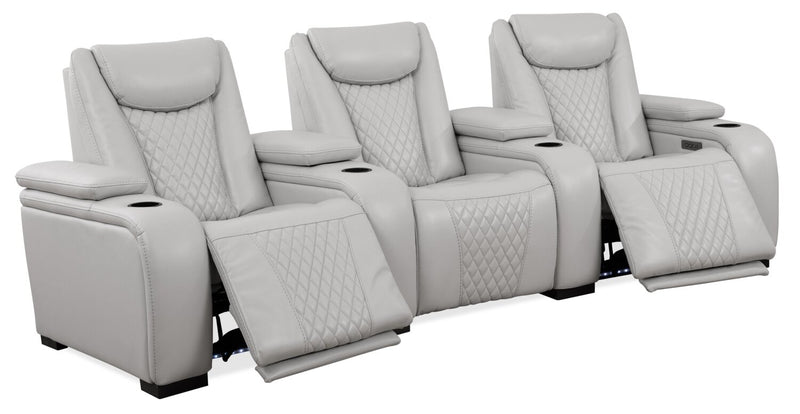 Sièges à inclinaison électrique de cinéma maison Cinema de 112,6 po en tissu d’apparence cuir avec 3 sièges - gris brume cosmique