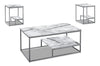 Ensemble 3 tables modernes Jules de 42,25 po (table à café et 2 tables de bout) avec tablette - imitation de marbre blanc avec armature en métal gris