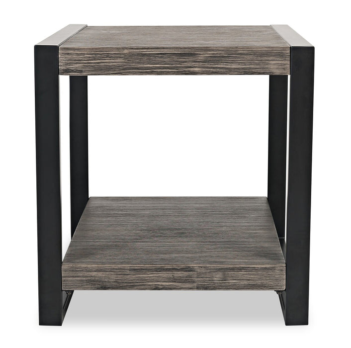 Table de bout moderne Apex 23 po avec tablette - grise avec pattes en métal noir