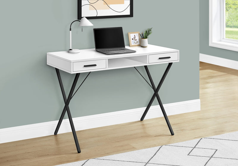 Bureau Rowan de 42 po à 2 tiroirs et compartiment ouvert - blanc