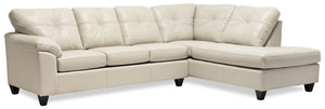 Sofa sectionnel de droite Addison 2 pièces fabriqué au Canada en similicuir avec coussins de siège amovibles - beige
