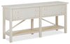 Table de salon traditionnelle Ellison de 60 po avec rangement et tablette - bois blanc antique