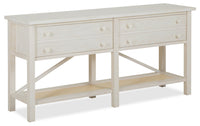 Table de salon traditionnelle Ellison de 60 po avec rangement et tablette - bois blanc antique