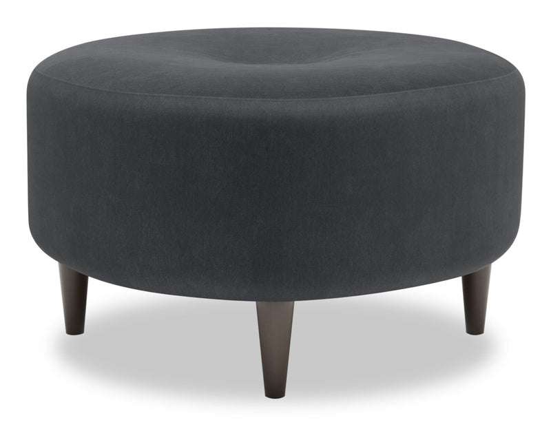 Pouf personnalisable The Curve de Sofa Lab de 31 po fabriqué au Canada en tissu d’apparence lin - gris Pax Pepper