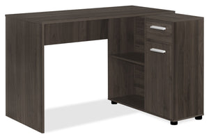 Bureau d’ordinateur en forme de L Bristol de 46 po avec tablettes, tiroir et armoire - chêne brun