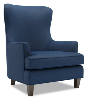 Fauteuil d’appoint à oreilles Sofa Lab personnalisable de 32 po fabriqué au Canada en tissu d’apparence lin - bleu Pax Navy