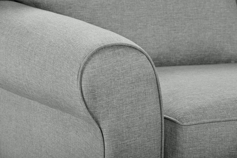 Fauteuil Tula de 42 po fabriqué au Canada en tissu avec accoudoirs enroulés - gris brume