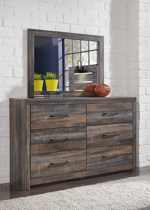 Ensemble de chambre à coucher Abby 5 pièces avec lit à panneau, commode, miroir, lumière DEL et port USB, brun - format très grand lit