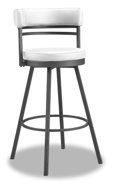 Mila Counter-Height Stool with Swivel Seat & Vegan Leather Fabric, 25"H, Metal - White | Tabouret 25 po bar Mila en tissu de cuir végétalien et en métal avec siège pivotant - blanc