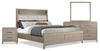 Ensemble de chambre à coucher River 6 pièces en tissu avec lit, commode, miroir, table de nuit et éclairage à DEL, gris antique - format très grand lit