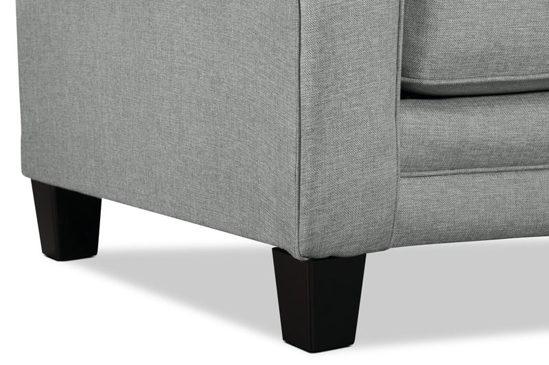 Fauteuil Tula de 42 po fabriqué au Canada en tissu avec accoudoirs enroulés - gris brume