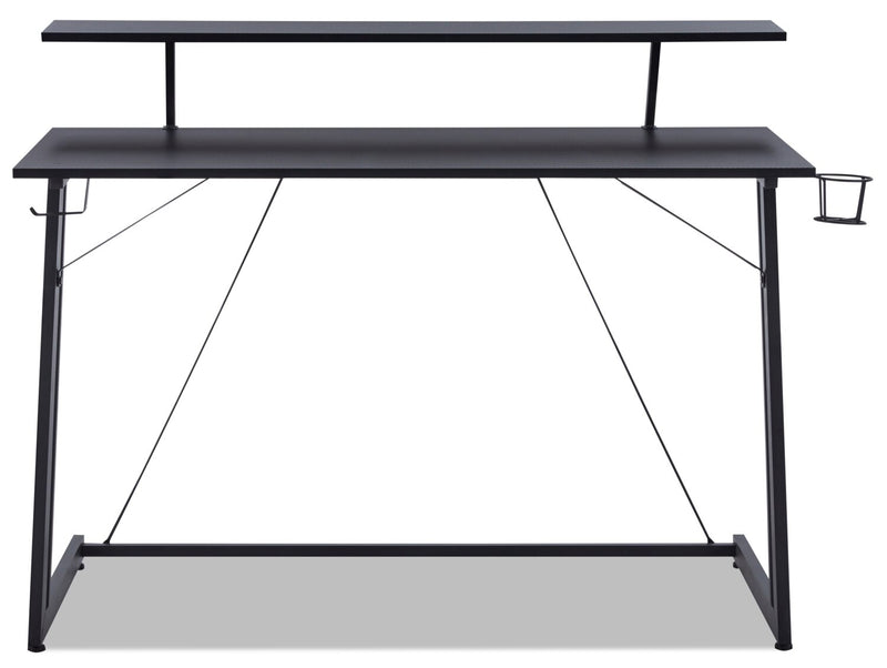 Bureau de jeu Sparta de 48 po avec tablette surélevée pour moniteur - noir avec touches de rouge