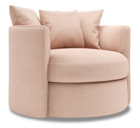  Fauteuil d’appoint pivotant Nest de Sofa Lab de 41 po fabriqué au Canada en tissu d’apparence lin - rose Pax Rose 
