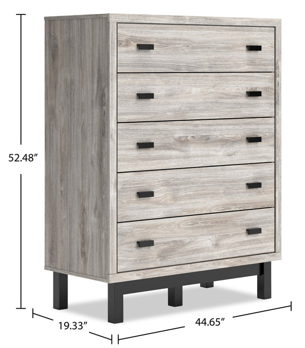Commode verticale Zen de 44,7 po (L) x 52,5 po (H) à 5 tiroirs pour la chambre à coucher - grise