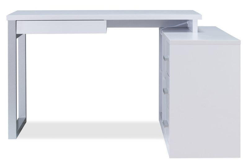 Bureau en coin réversible Owen de 55 po à 4 tiroirs et compartiments - blanc
