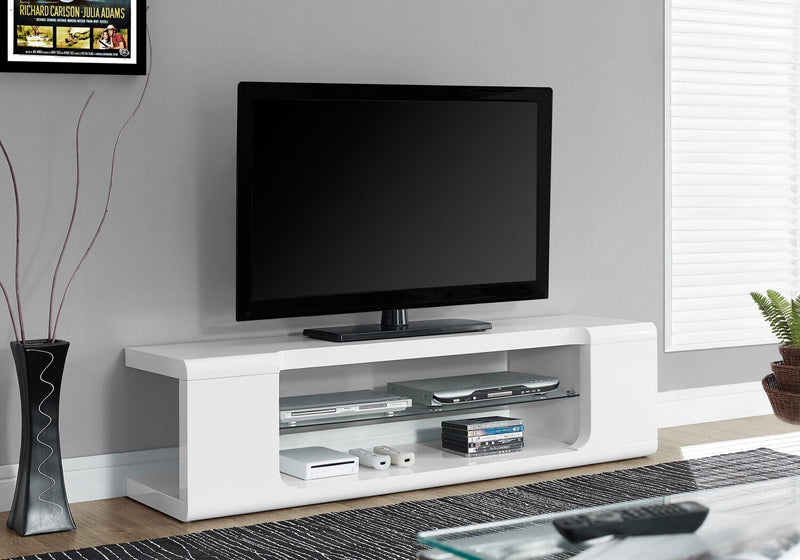 Meuble pour téléviseur moderne Pierce de 60 po avec rangement et système de gestion des câbles pour téléviseurs jusqu’à 65 po - blanc