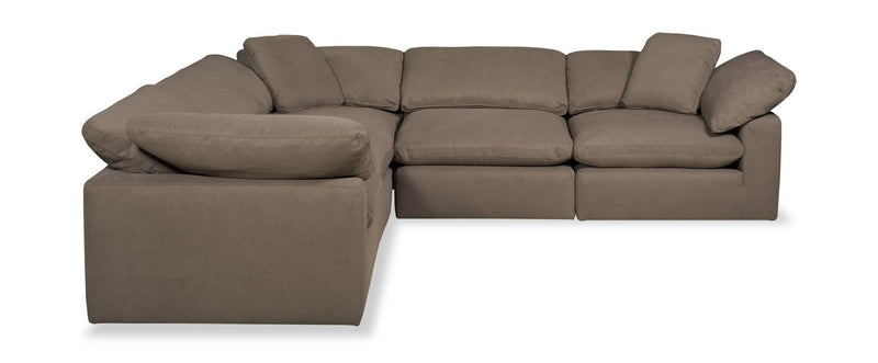 Sofa sectionnel modulaire Eclipse 5 pièces en tissu d’apparence lin avec coussins réversibles en duvet et plumes - gris ardoise