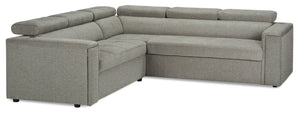 Sofa sectionnel de droite Savvy 2 pièces en tissu d’apparence lin avec appuie-têtes réglables, porte-gobelets et port USB - gris