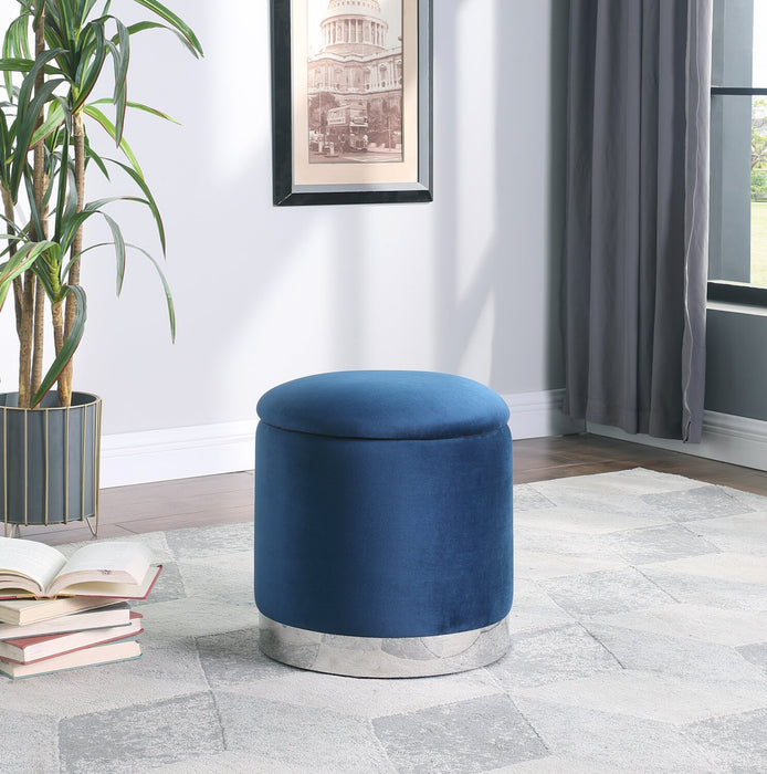 Pouf de rangement Phebe de 16,5 po avec base à bordures argentée - bleu marine