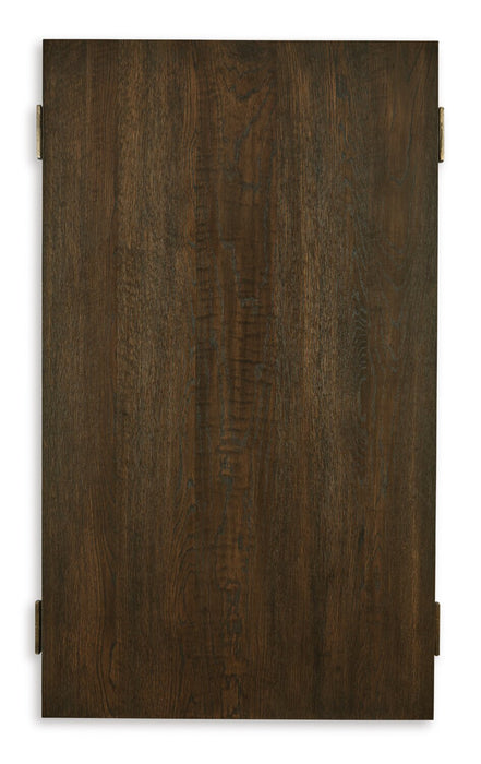 Table à café contemporaine Terza de 55,13 po - dessus en bois brun foncé avec pattes en métal bronze