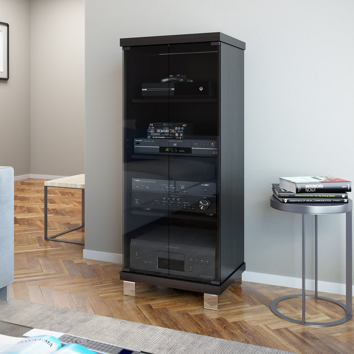 Meuble audio Holland de 20,25 po avec rangement et système de gestion des câbles - noir avec verre
