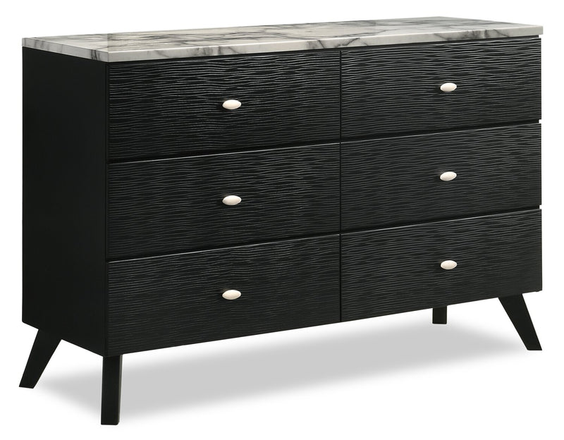 Commode moderne du milieu du 20e siècle Atlas de 60,2 po (L) x 36,8 po (H) à 6 tiroirs pour la chambre à coucher - noire