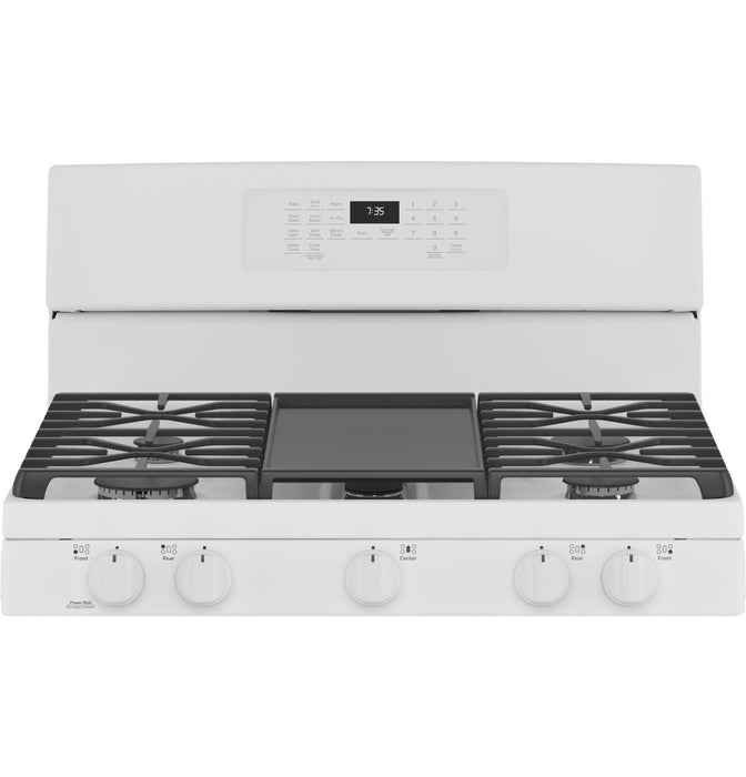 Cuisinière à gaz GE de 5 pi³ avec autonettoyage et friture à air - blanche - JCGB735DPWW
