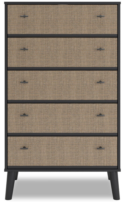 Commode verticale moderne du milieu du 20e siècle Kylo de 29,9 po (L) x 50,7 po (H) à 5 tiroirs pour la chambre à coucher - deux teintes, noir et beige