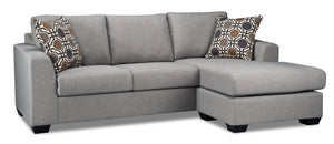 Sofa sectionnel réversible Nina 2 pièces fabriqué au Canada en tissu d’apparence lin avec coussins décoratifs - gris lagon