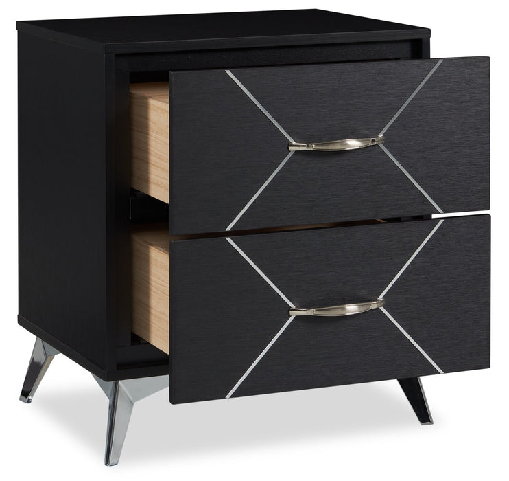 Table de nuit moderne Beau de 21,7 po (L) x 24,6 po (H) à 2 tiroirs - noire et argentée