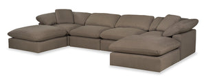 Sofa sectionnel modulaire Eclipse 6 pièces en tissu d'apparence lin avec 2 poufs - ardoise